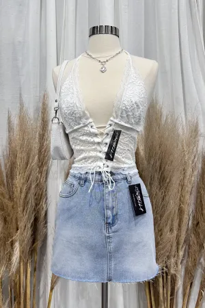 June Denim Mini Skirt (Light Wash Denim)