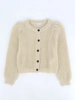 Kids Girl's Plain Cropped Cardigan,Ligth Beige