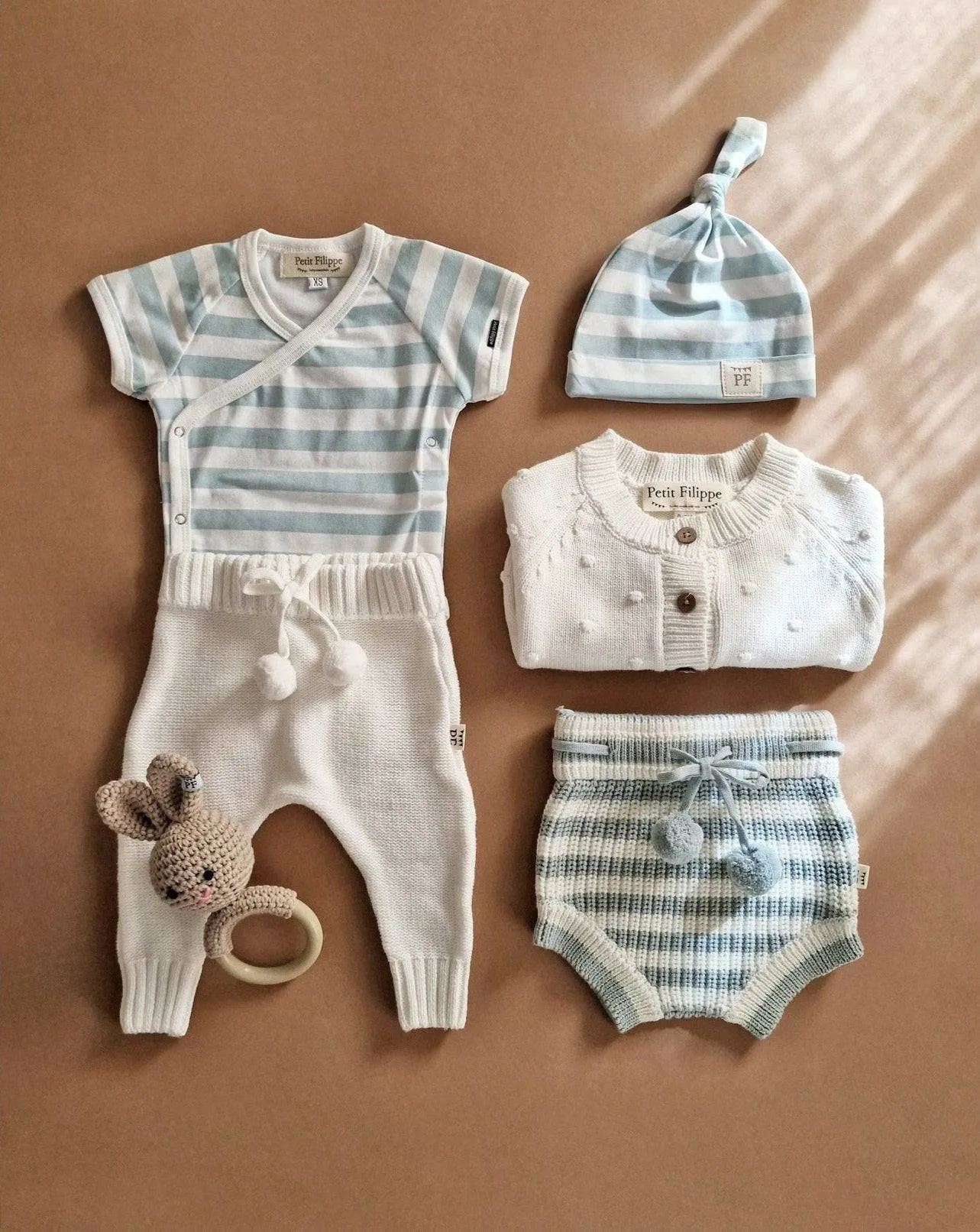 Knitted Bloomers - Cotton - Ivory & Misty Blue Stripes