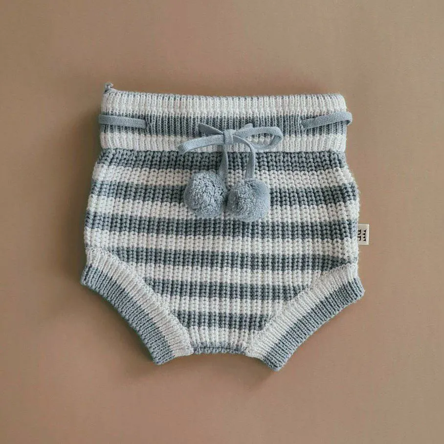 Knitted Bloomers - Cotton - Ivory & Misty Blue Stripes