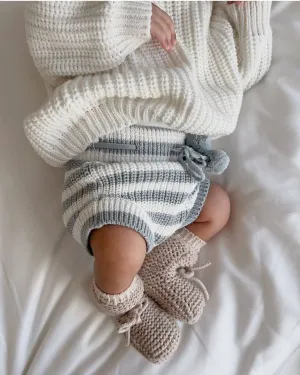 Knitted Bloomers - Cotton - Ivory & Misty Blue Stripes