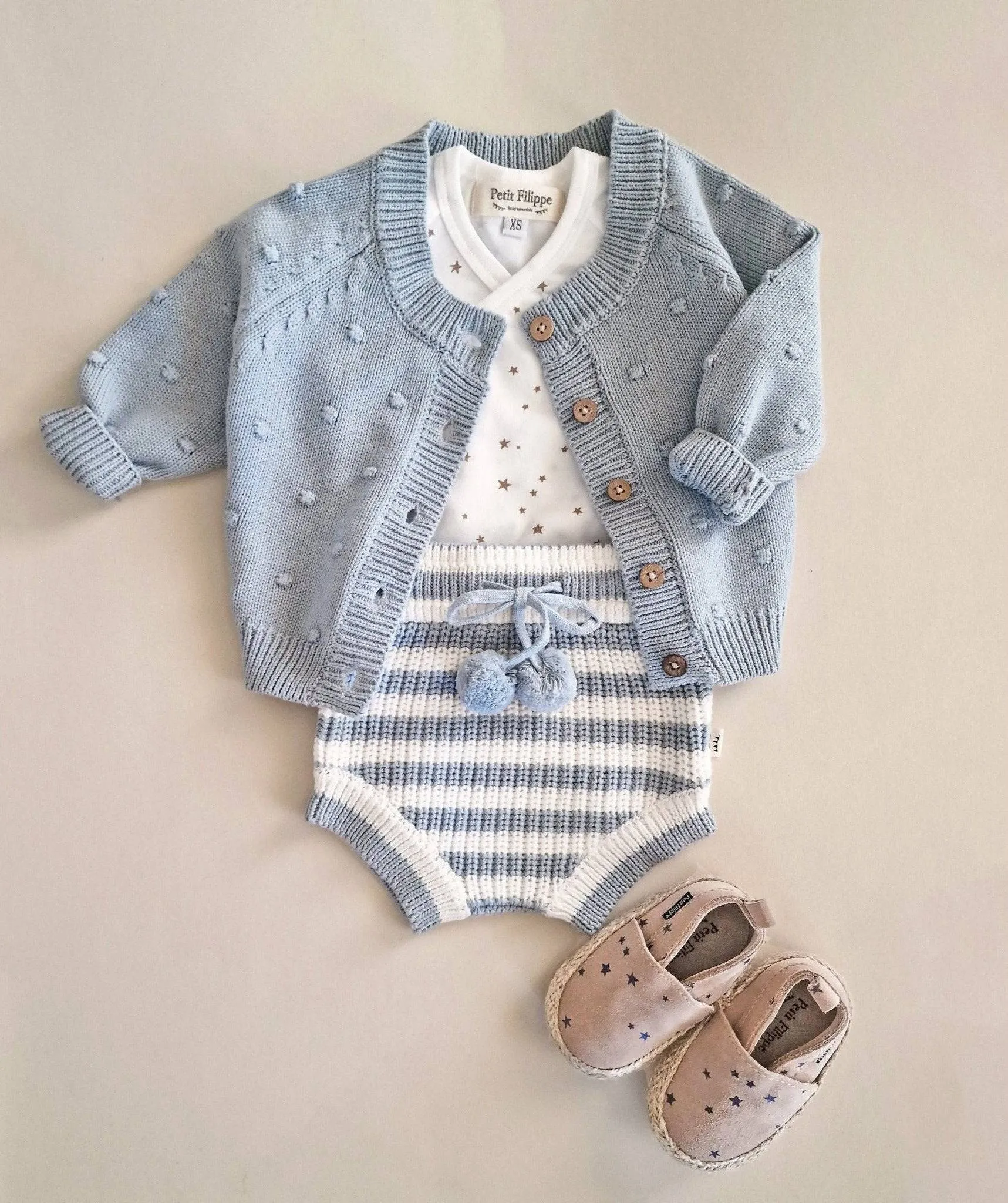 Knitted Bloomers - Cotton - Ivory & Misty Blue Stripes
