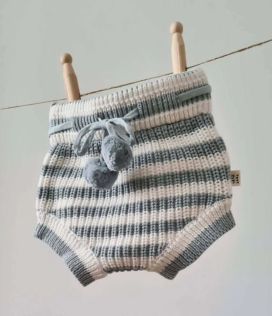 Knitted Bloomers - Cotton - Ivory & Misty Blue Stripes