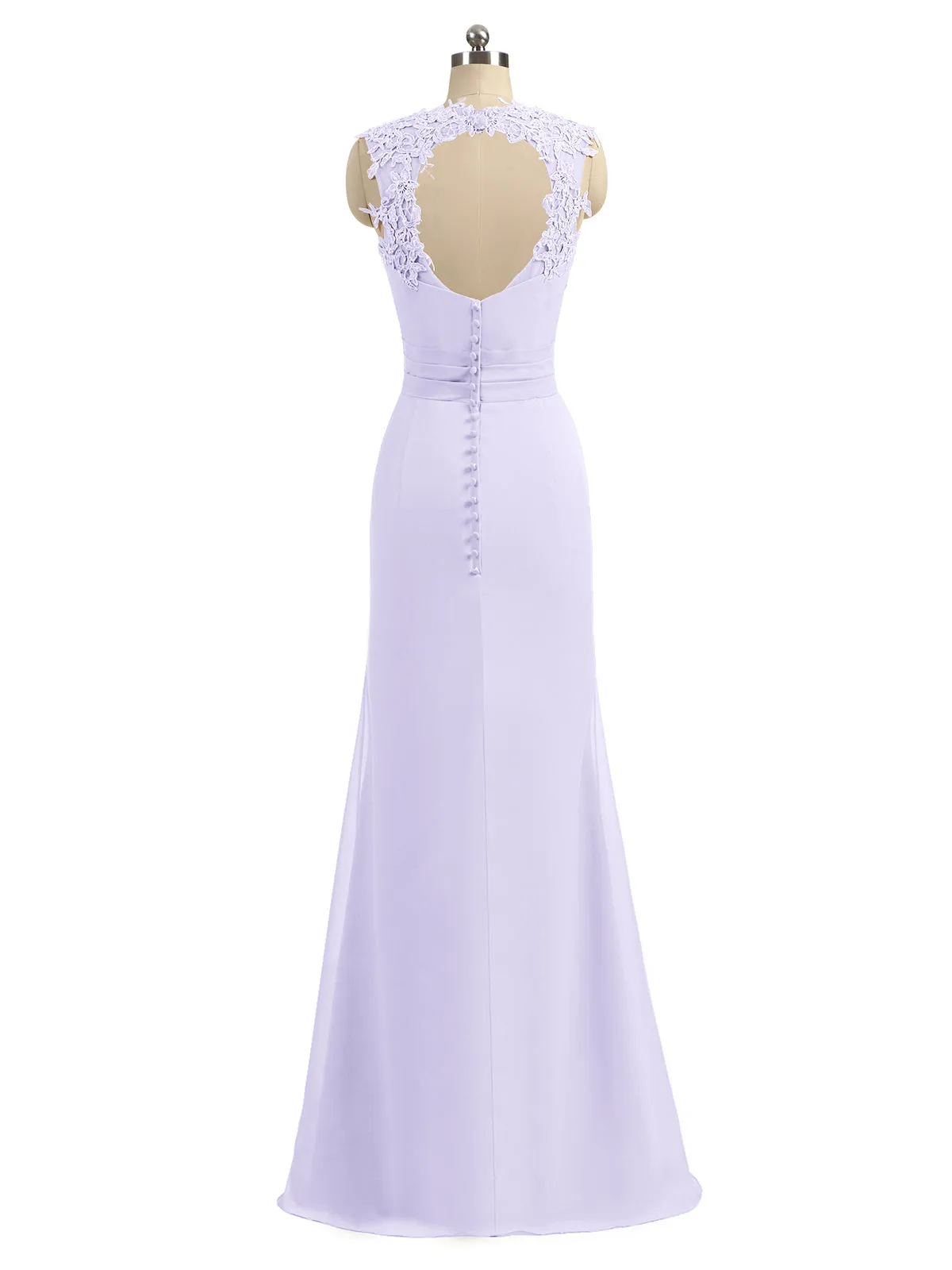Lace Appliqued Strap Sheath Open Back Dress Lilac