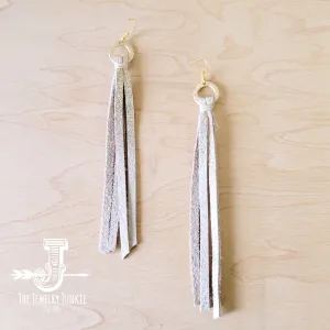 Leather Fringe Earrings in White Metallic 224rr
