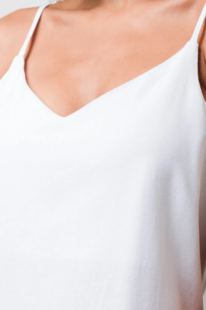 Linen Strappy Maxi Dress White
