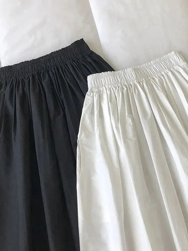 LVSANW 2025 New Skirt Ladie Fashion Women Pockets Pleated Knee Length Skirts Solid Color Casual Elegant High Waist A Line Woman Skirts
