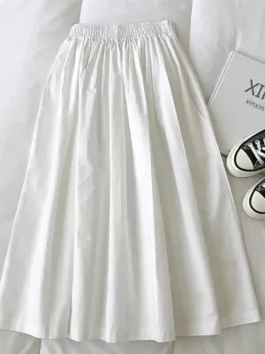 LVSANW 2025 New Skirt Ladie Fashion Women Pockets Pleated Knee Length Skirts Solid Color Casual Elegant High Waist A Line Woman Skirts