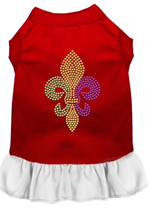 Mardi Gras Fleur De Lis Rhinestone Dress Red With White Xl