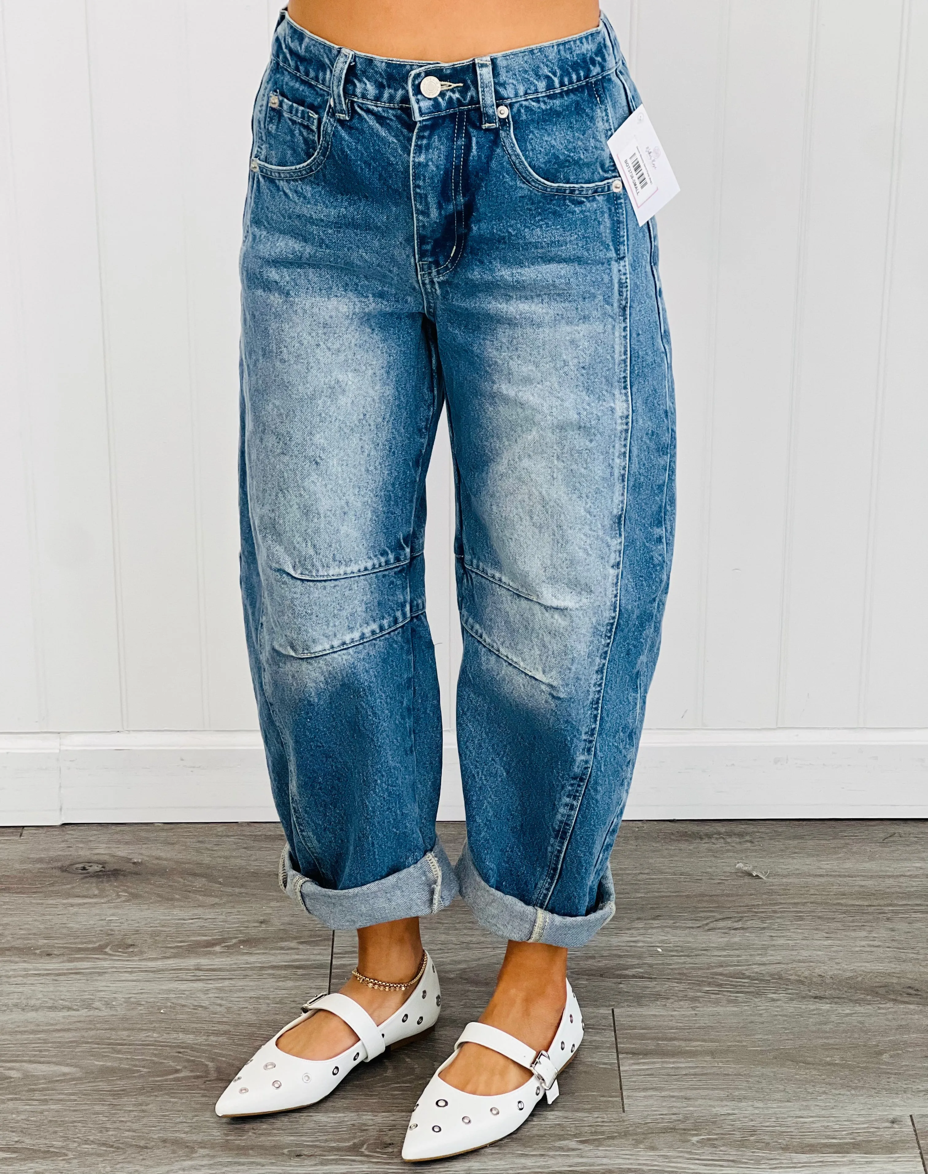 Medium Washed Denim Slouchy Barrel Pants (Reg.)
