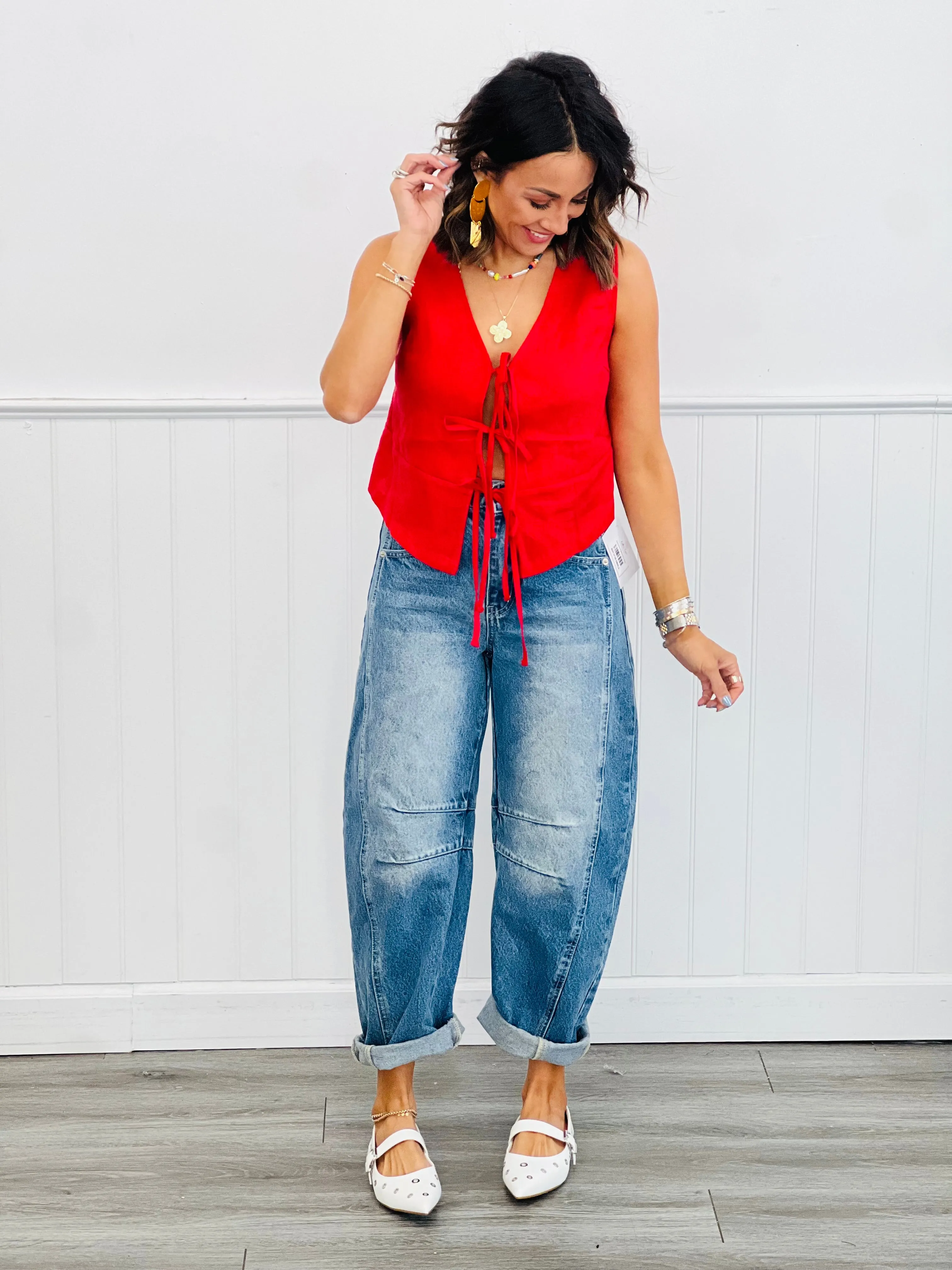 Medium Washed Denim Slouchy Barrel Pants (Reg.)