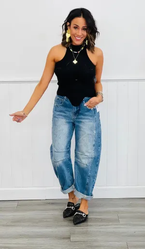 Medium Washed Denim Slouchy Barrel Pants (Reg.)