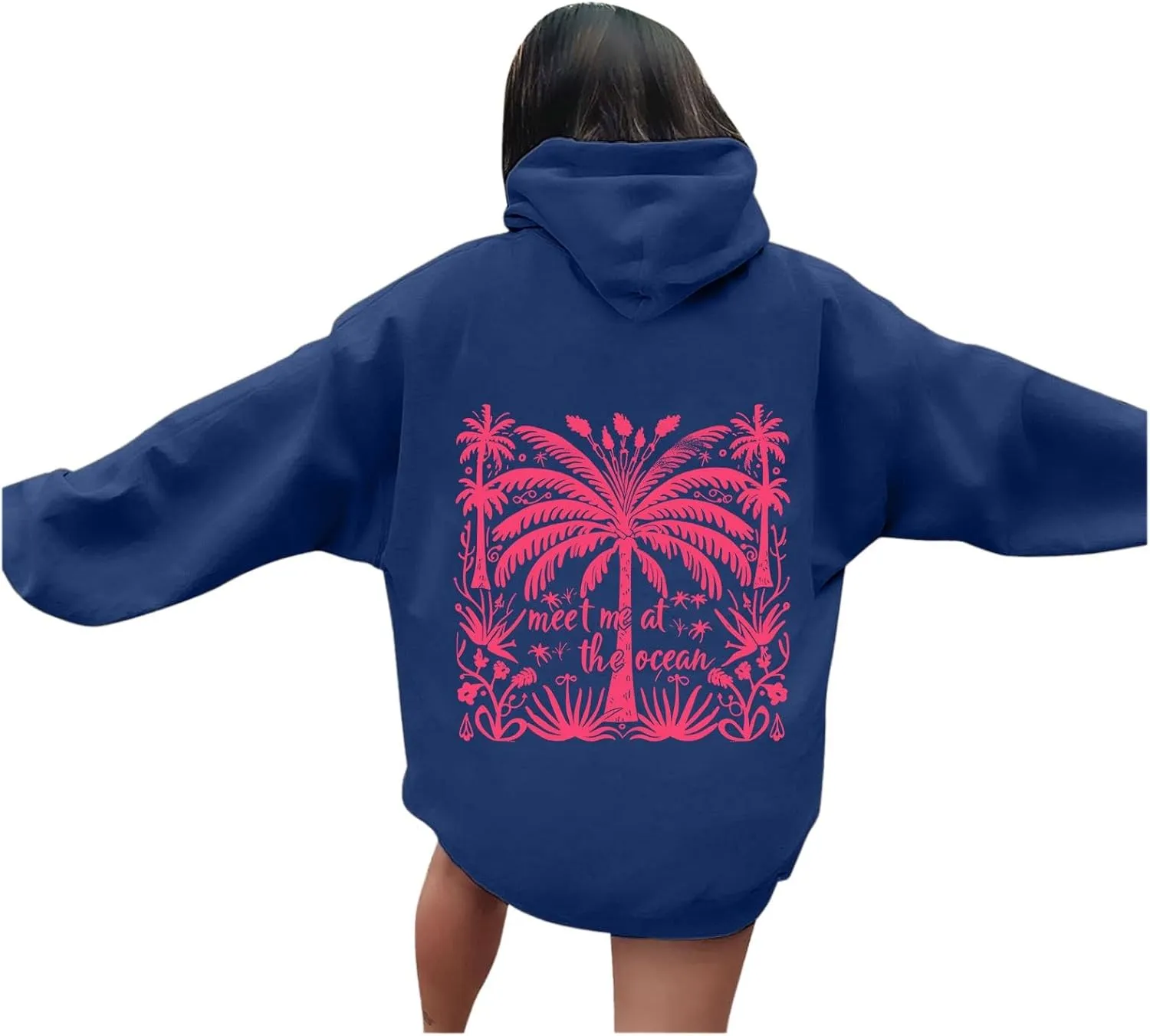 Meet Me at The Ocean Hoodies Sweatshirt for Women 2024 Oversized Y2k Hooded Shirt Trendy Beach Sweatshirs Tops