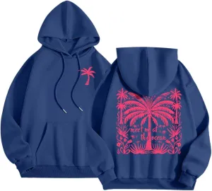 Meet Me at The Ocean Hoodies Sweatshirt for Women 2024 Oversized Y2k Hooded Shirt Trendy Beach Sweatshirs Tops