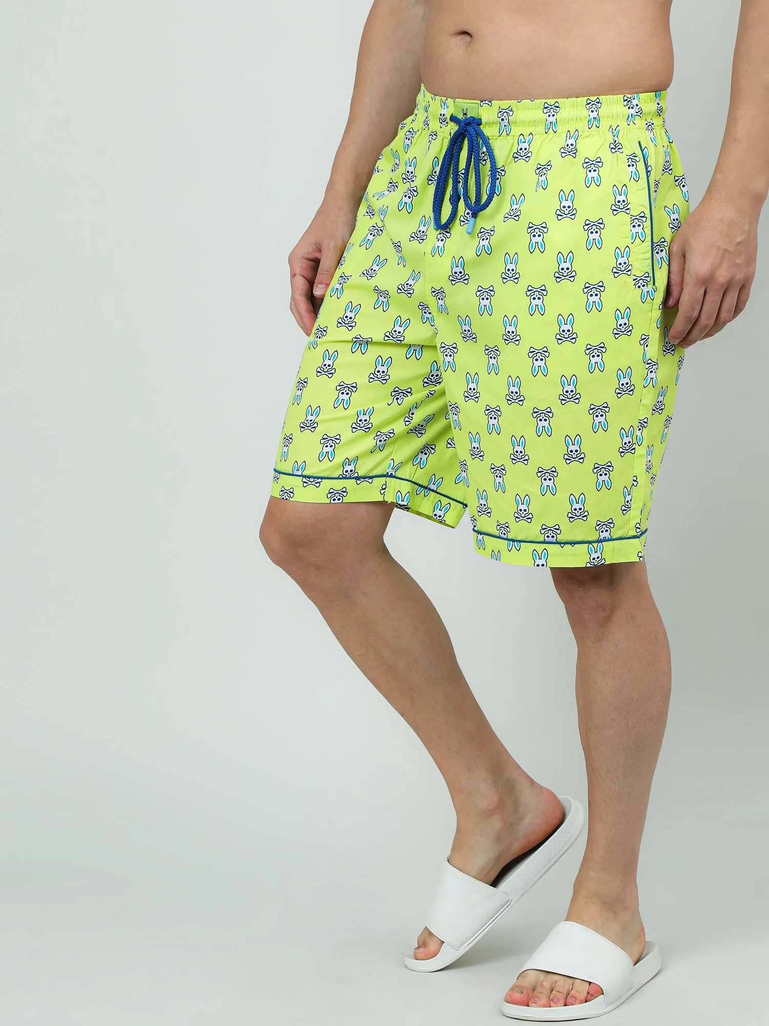 Men Green Oversized Cotton Knee-Length Shorts