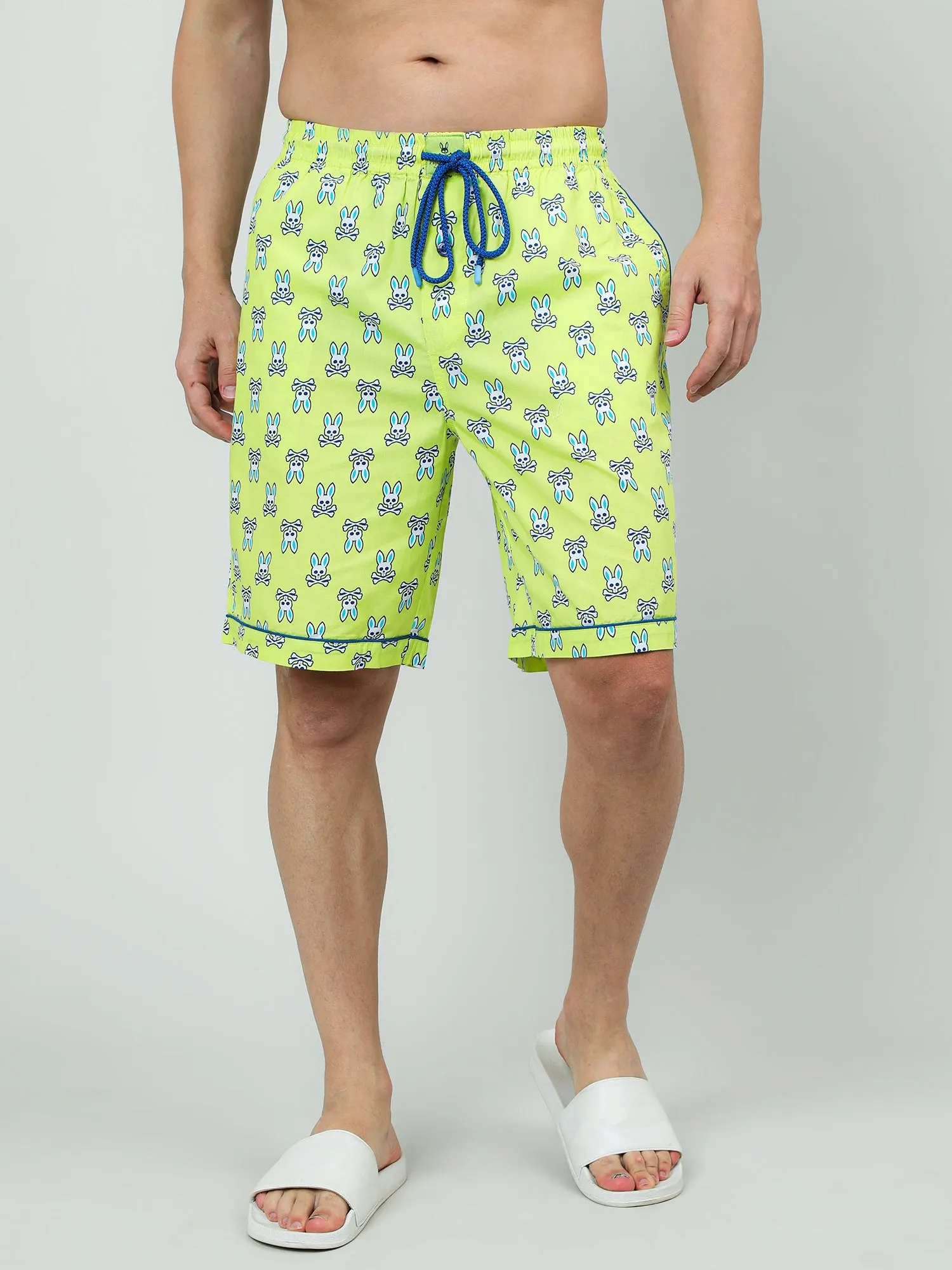 Men Green Oversized Cotton Knee-Length Shorts