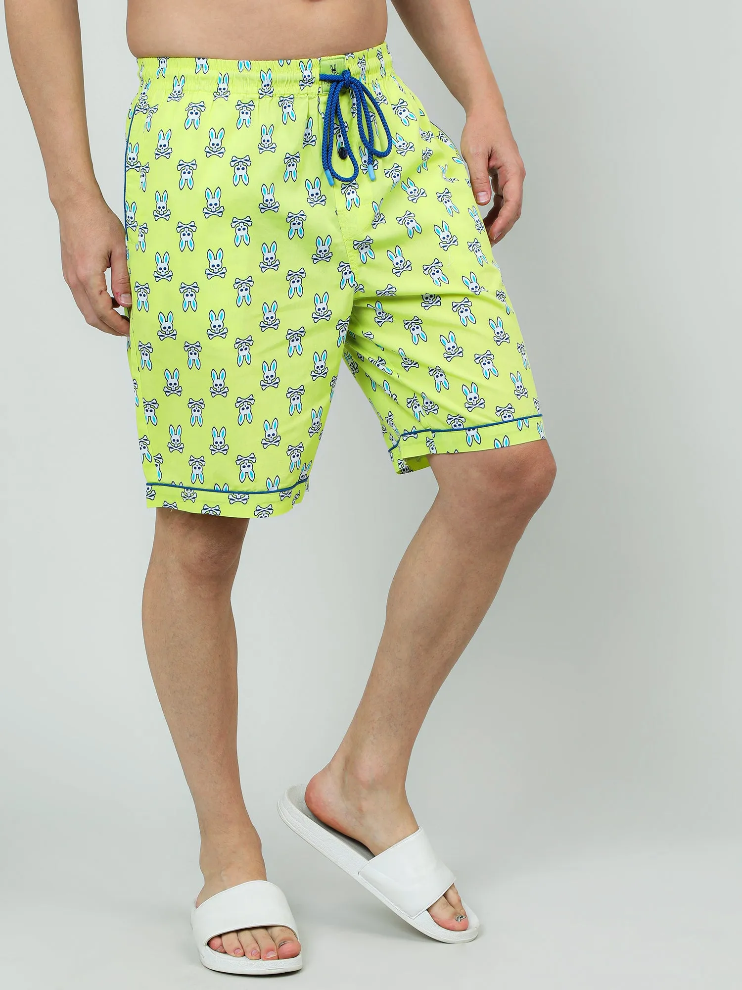 Men Green Oversized Cotton Knee-Length Shorts