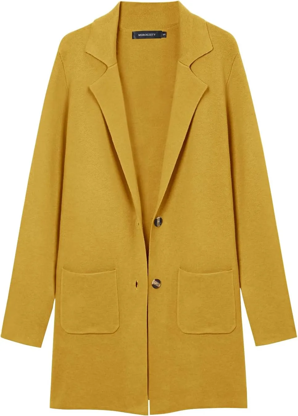 MEROKEETY Womens Open Front Cardigan Coat Long Sleeve Lapel Casual Knit Button Sweater Jackets with Pockets