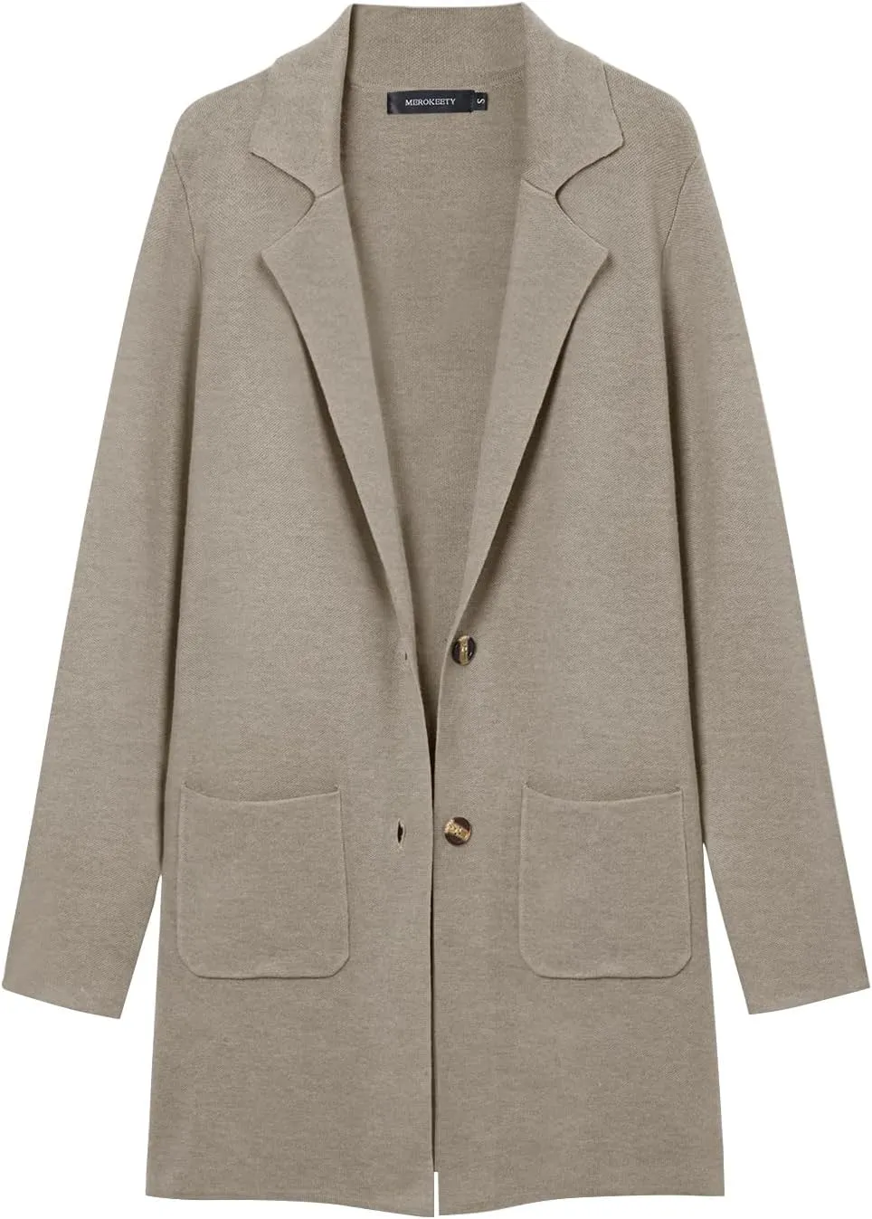 MEROKEETY Womens Open Front Cardigan Coat Long Sleeve Lapel Casual Knit Button Sweater Jackets with Pockets