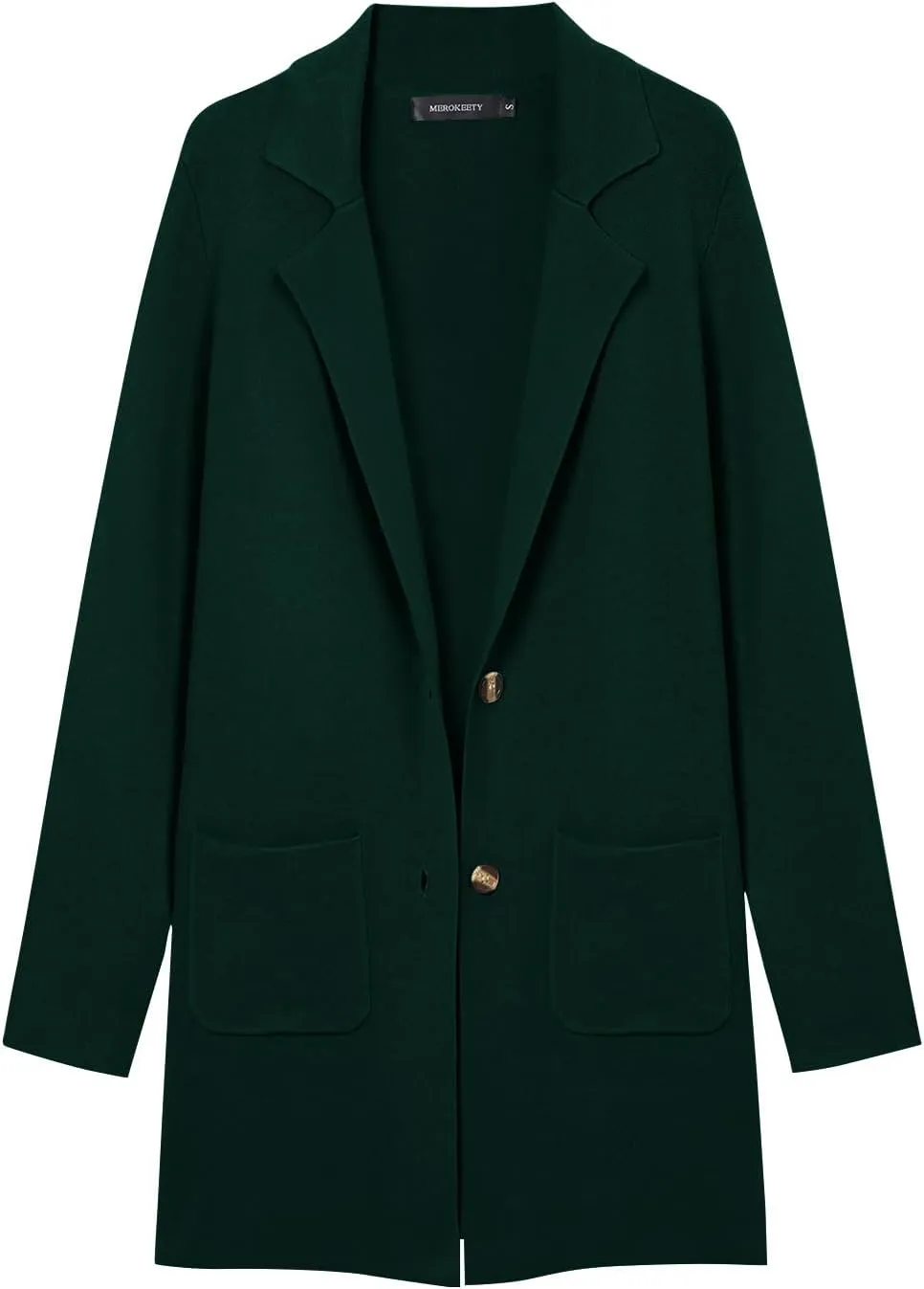 MEROKEETY Womens Open Front Cardigan Coat Long Sleeve Lapel Casual Knit Button Sweater Jackets with Pockets