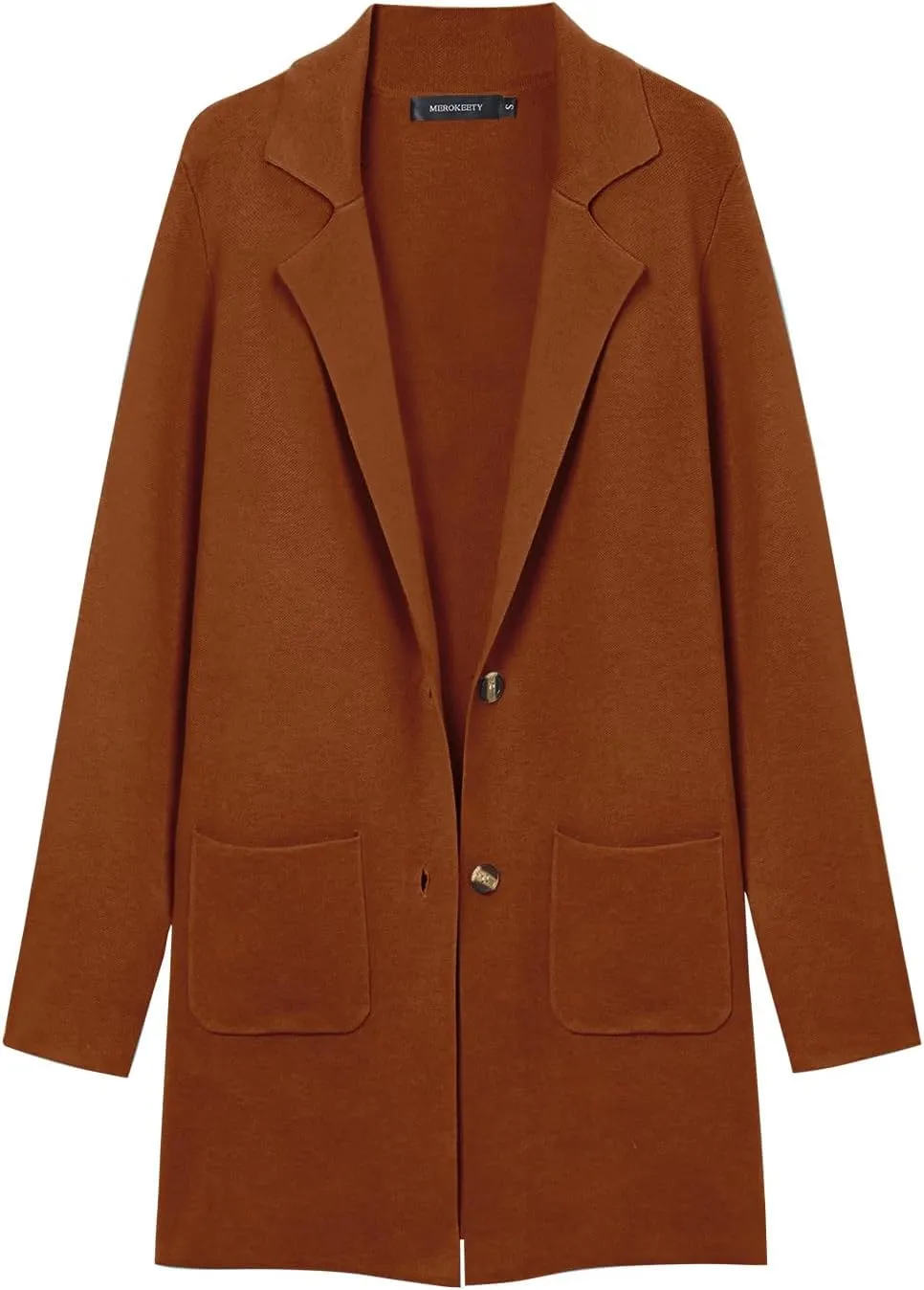 MEROKEETY Womens Open Front Cardigan Coat Long Sleeve Lapel Casual Knit Button Sweater Jackets with Pockets