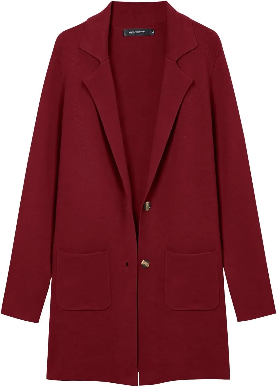 MEROKEETY Womens Open Front Cardigan Coat Long Sleeve Lapel Casual Knit Button Sweater Jackets with Pockets