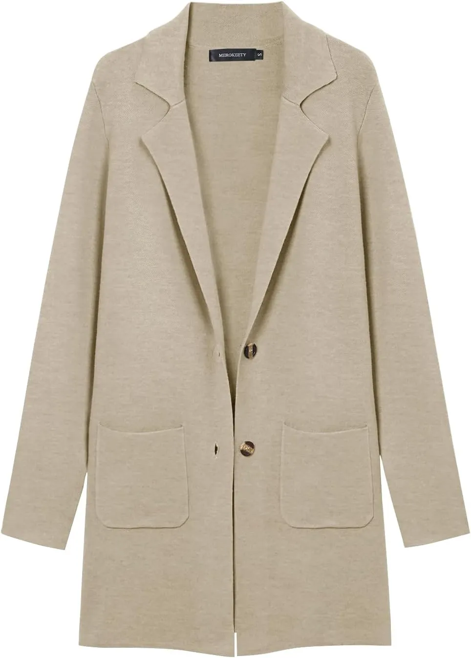 MEROKEETY Womens Open Front Cardigan Coat Long Sleeve Lapel Casual Knit Button Sweater Jackets with Pockets