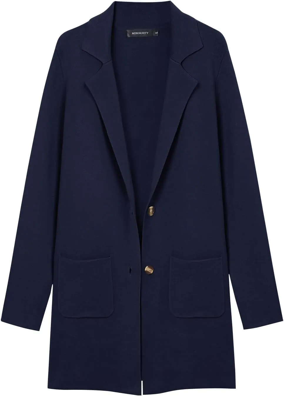 MEROKEETY Womens Open Front Cardigan Coat Long Sleeve Lapel Casual Knit Button Sweater Jackets with Pockets