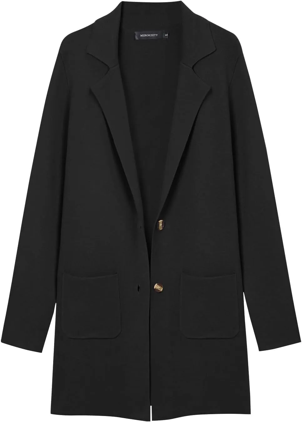 MEROKEETY Womens Open Front Cardigan Coat Long Sleeve Lapel Casual Knit Button Sweater Jackets with Pockets