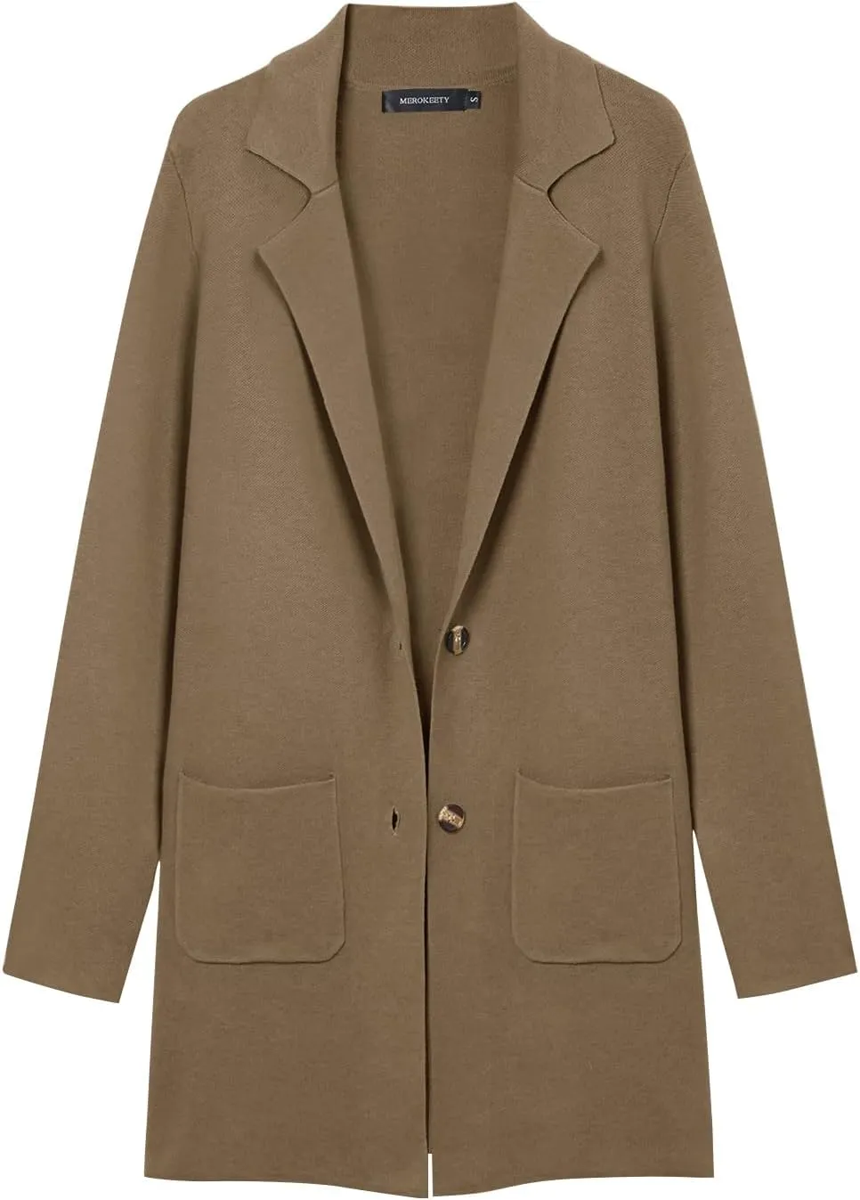 MEROKEETY Womens Open Front Cardigan Coat Long Sleeve Lapel Casual Knit Button Sweater Jackets with Pockets
