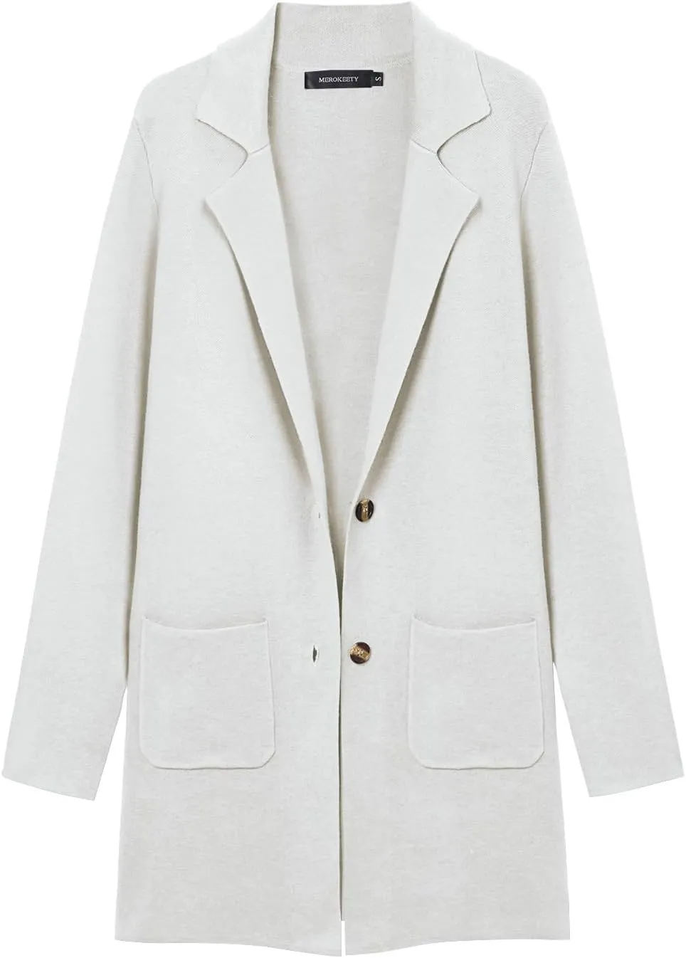 MEROKEETY Womens Open Front Cardigan Coat Long Sleeve Lapel Casual Knit Button Sweater Jackets with Pockets