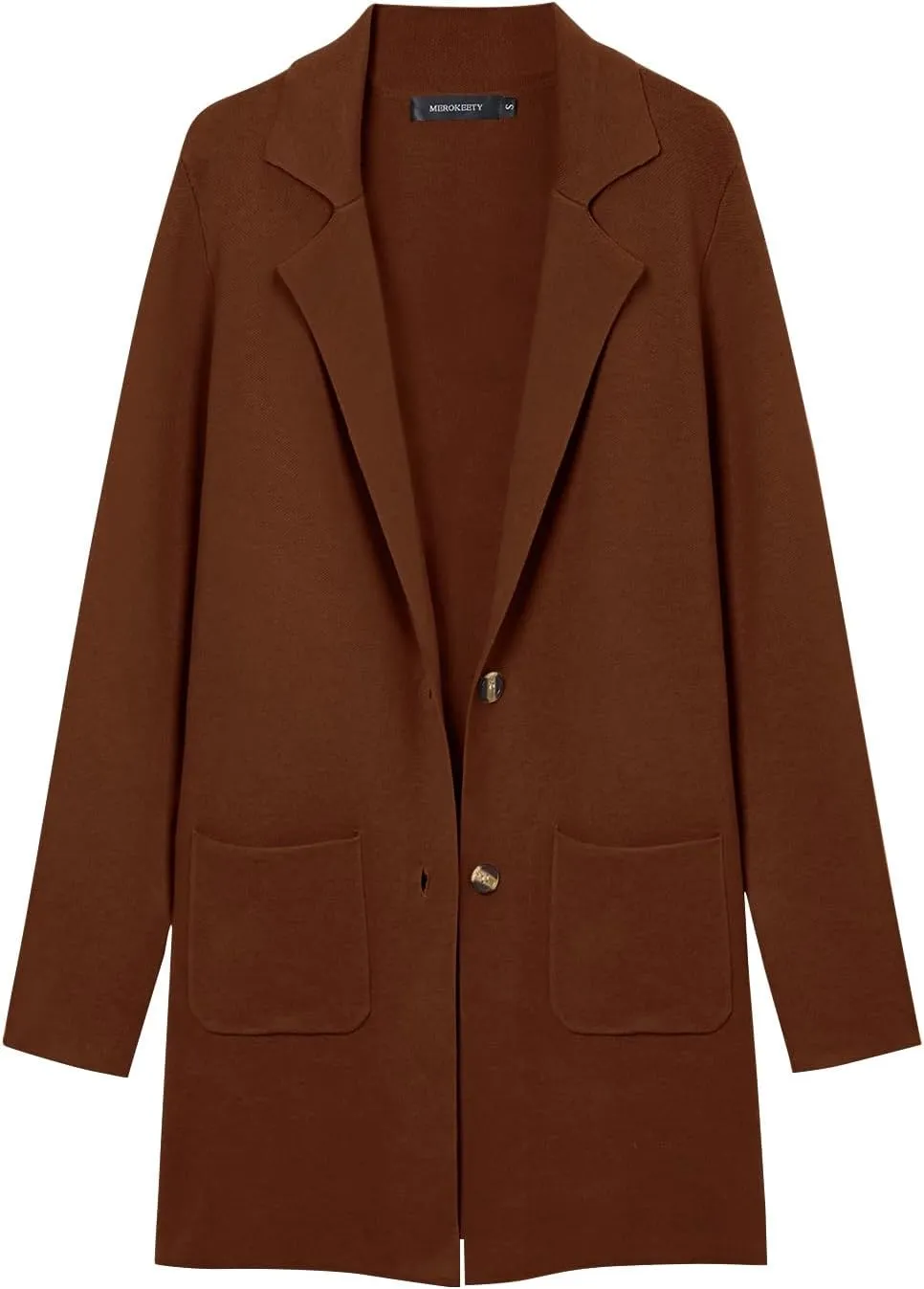 MEROKEETY Womens Open Front Cardigan Coat Long Sleeve Lapel Casual Knit Button Sweater Jackets with Pockets