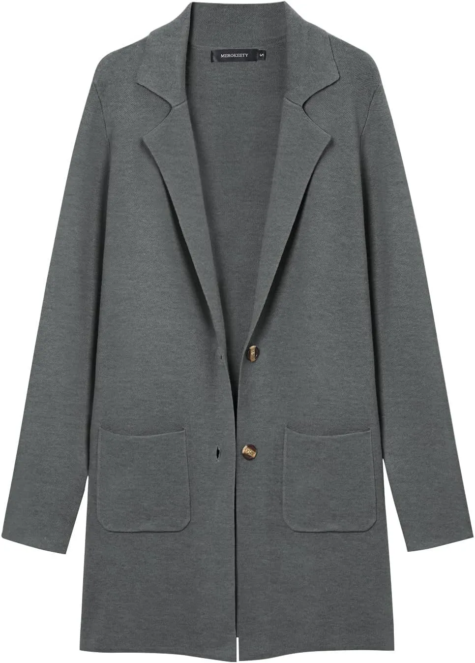MEROKEETY Womens Open Front Cardigan Coat Long Sleeve Lapel Casual Knit Button Sweater Jackets with Pockets