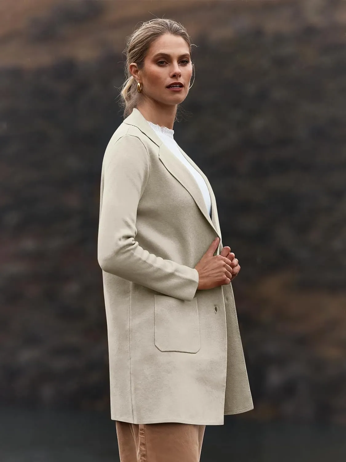 MEROKEETY Womens Open Front Cardigan Coat Long Sleeve Lapel Casual Knit Button Sweater Jackets with Pockets