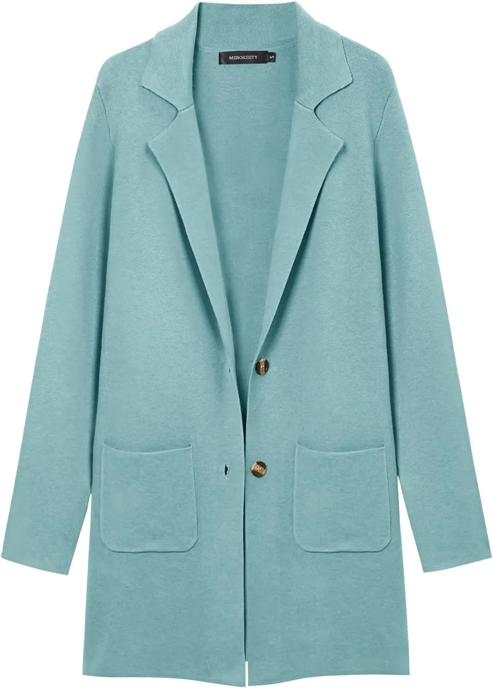 MEROKEETY Womens Open Front Cardigan Coat Long Sleeve Lapel Casual Knit Button Sweater Jackets with Pockets