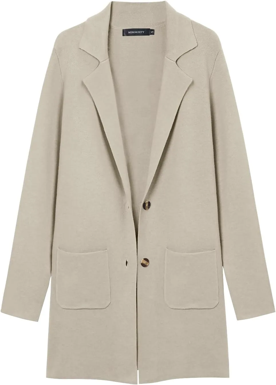 MEROKEETY Womens Open Front Cardigan Coat Long Sleeve Lapel Casual Knit Button Sweater Jackets with Pockets