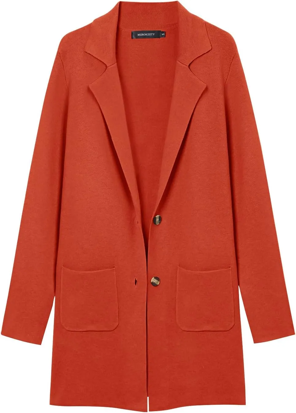 MEROKEETY Womens Open Front Cardigan Coat Long Sleeve Lapel Casual Knit Button Sweater Jackets with Pockets