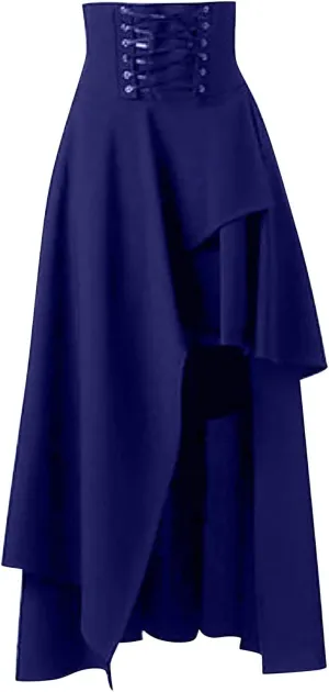 Midi Skirts for Women High Waist Lace Up Vintage Style Loose Hem Tummy Control Lolita Skirt Ladies Trendy Clothes