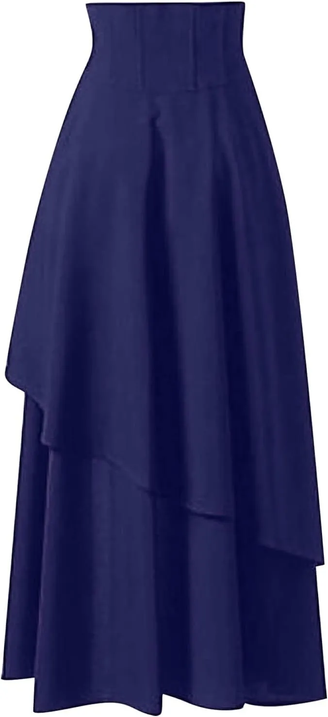 Midi Skirts for Women High Waist Lace Up Vintage Style Loose Hem Tummy Control Lolita Skirt Ladies Trendy Clothes