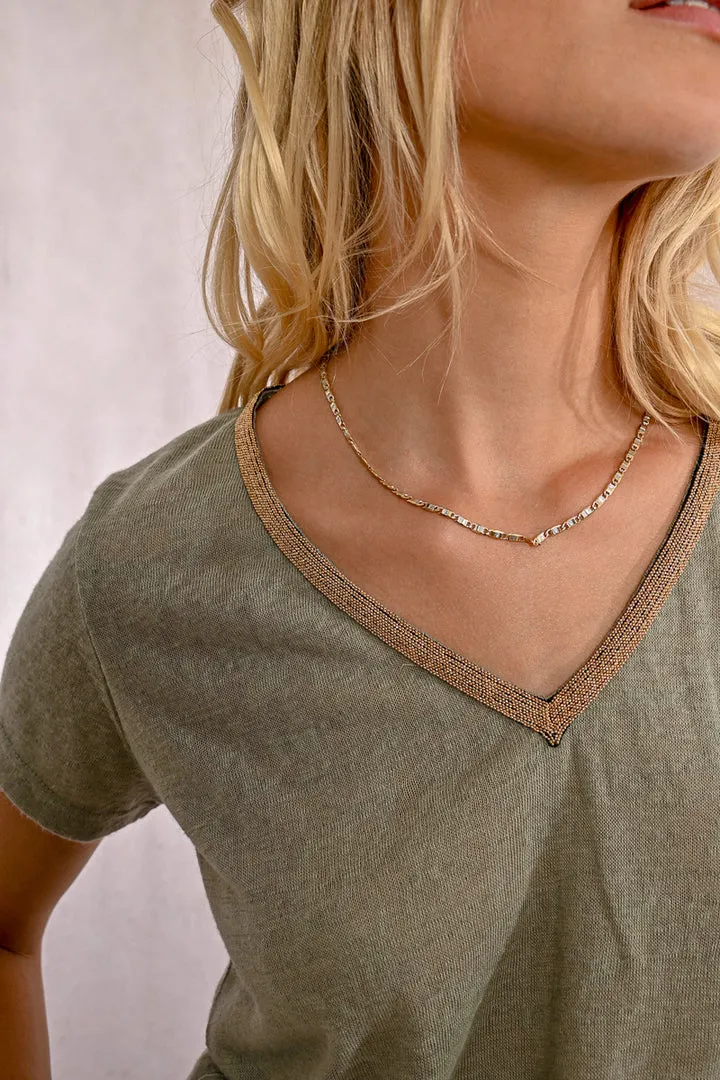 Molly Bracken V Neck Light Khaki Tee