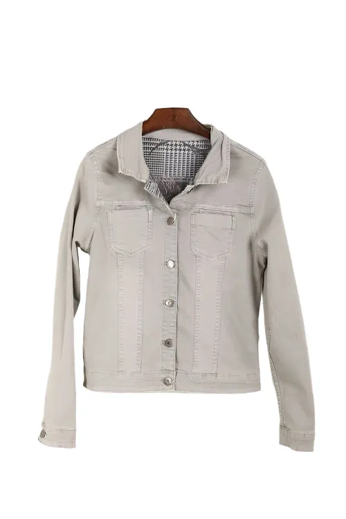 Onado Reversible Denim Jacket Houndstooth Grey