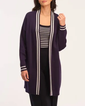 Open Front Striped Trim Cardigan