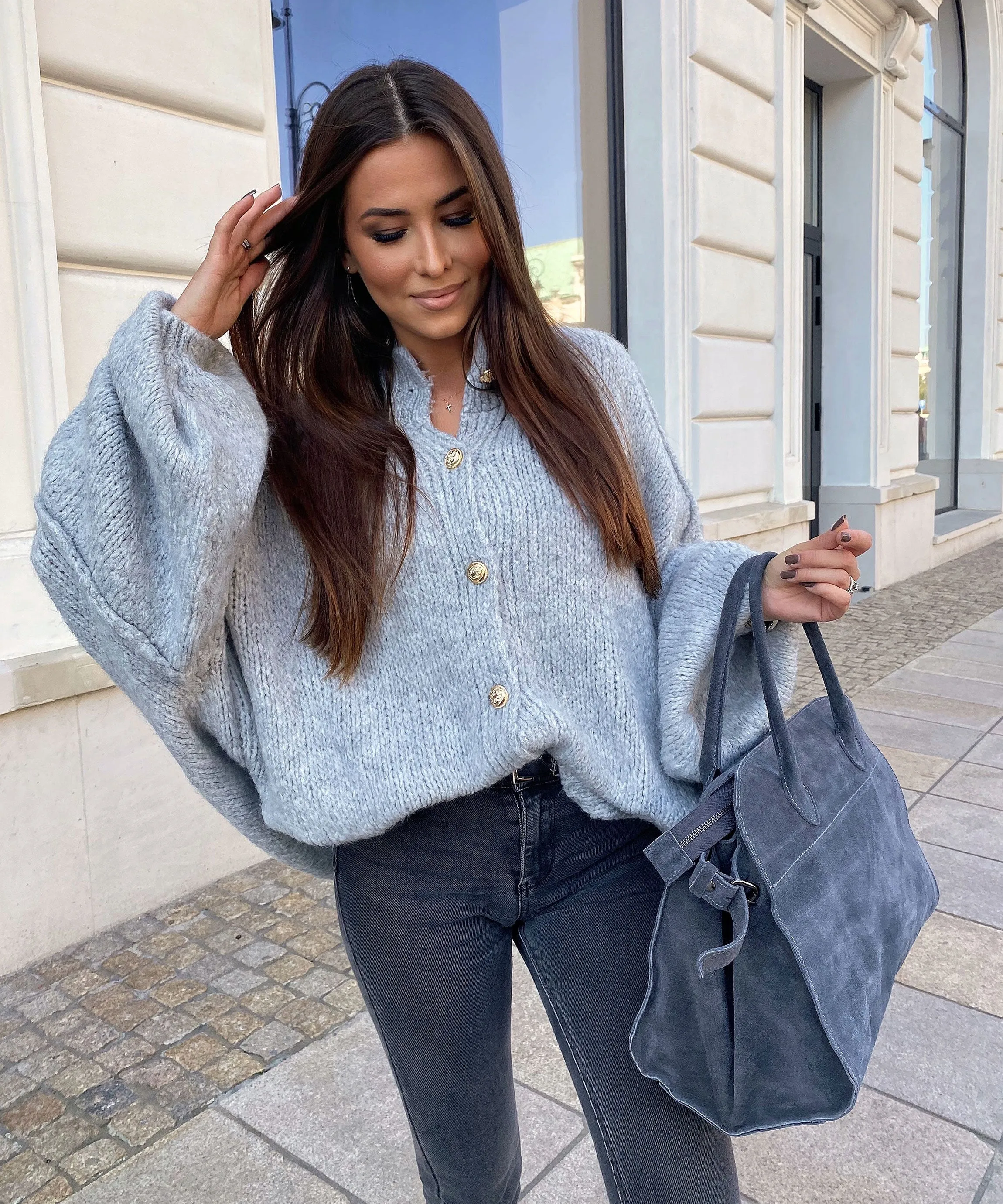 Oversize Strickjacke Jalsien Grau