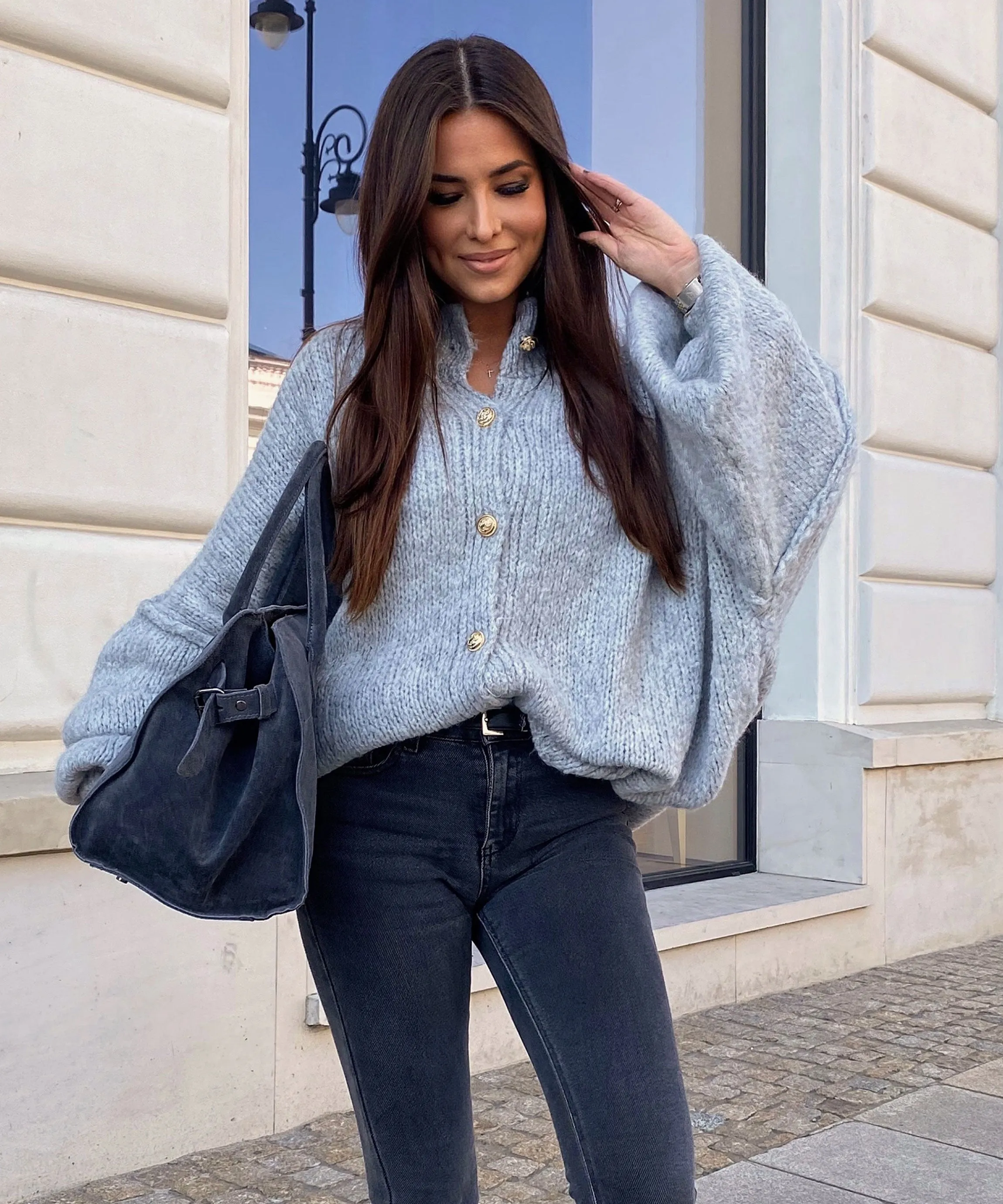 Oversize Strickjacke Jalsien Grau
