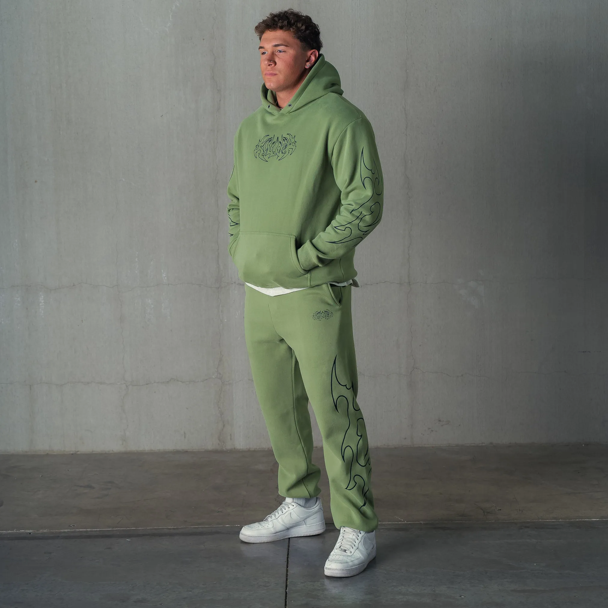 OVERSIZED LUX "TRIBAL" HOODIE - GREEN / BLACK
