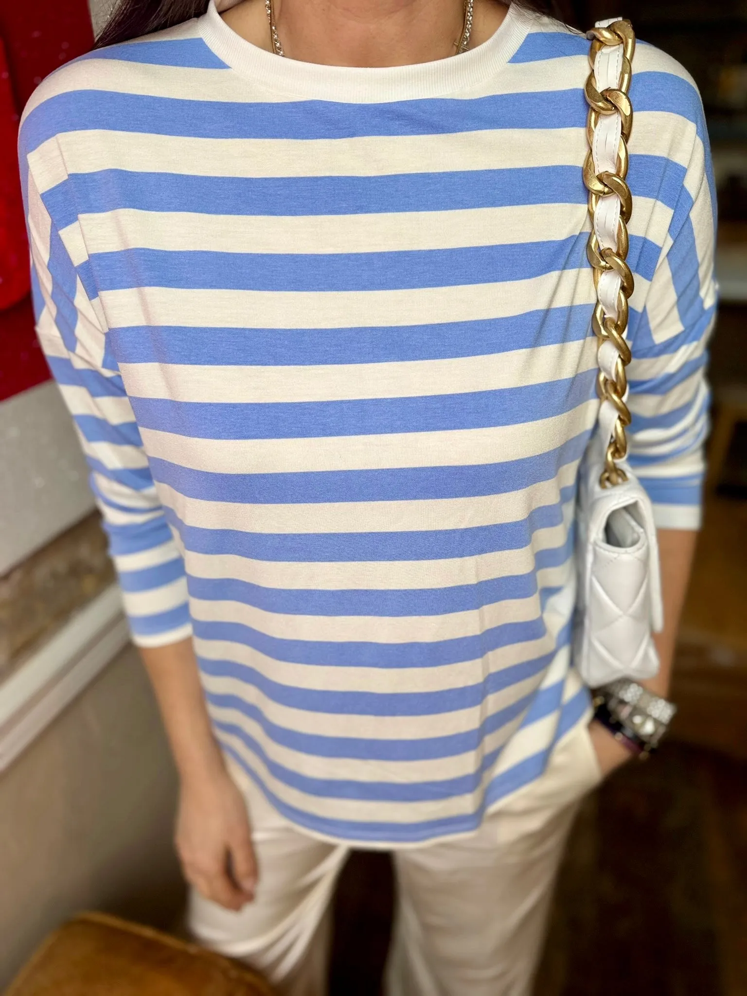 Paloma Round Neck Stripe Top - Blue