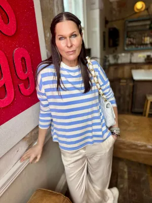 Paloma Round Neck Stripe Top - Blue