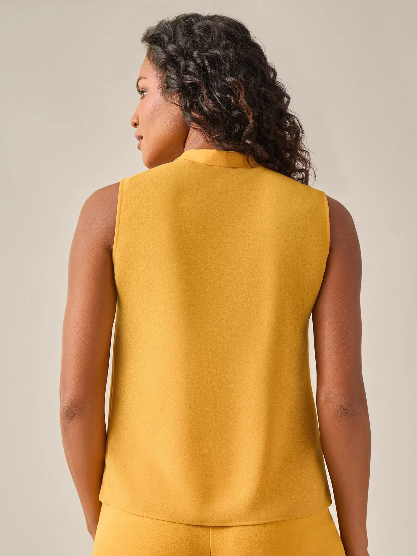 Plus Size Sleeveless Bow Neck Blouse, Gold Signature