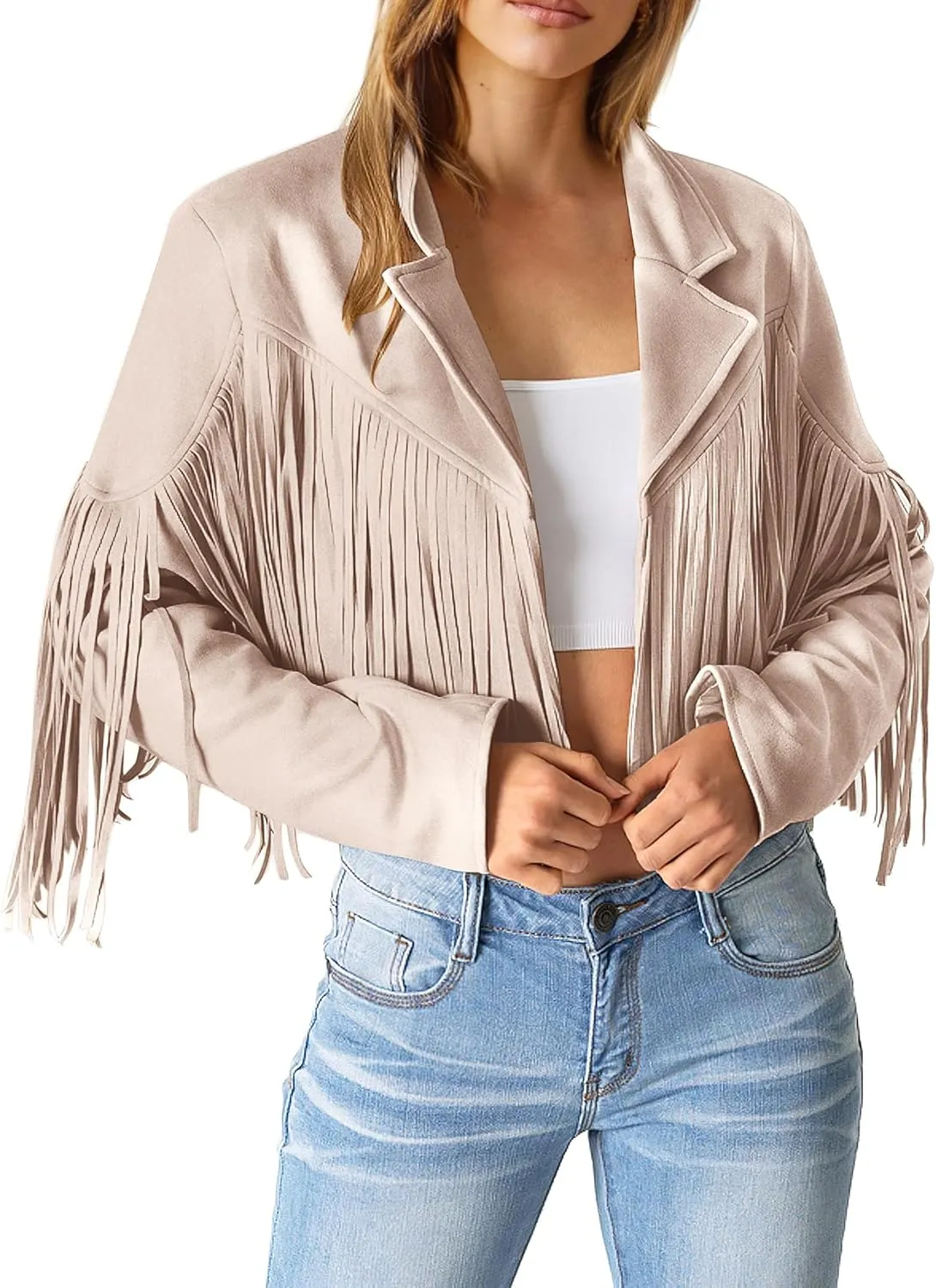 PRETTYGARDEN Women's Faux Suede Leather Jackets Tassel Motorcycle Cropped Coats 2025 Fashion Clothes