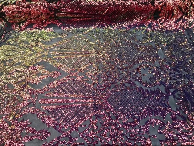 Princess Iridescent Sequins on a 4 Way Stretch Nude Mesh Fabric Sold by The Yard